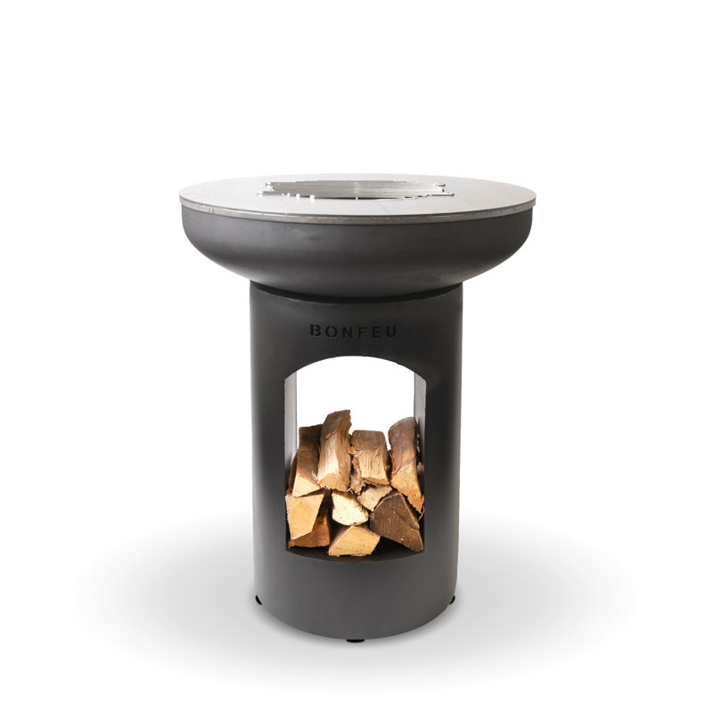 Cylinder Steel Outdoor Fireplace, Black