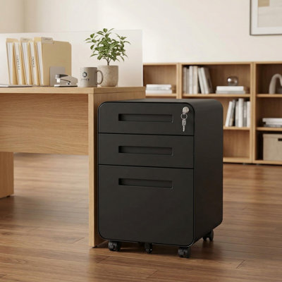 Classeur à 3 tiroirs en métal avec serrure, classeur mobile sous le bureau à 5 roulettes, organisateur de rangement à roulettes anti-basculement pour bureau à domicile, s'adapte au format standard A4 / lettre / légal, entièrement assemblé.