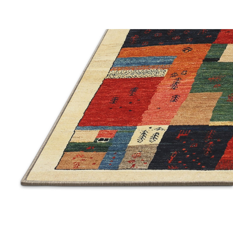Tapis gris/beige/rouge contemporain, Rectangle 4 pi x 6 pi