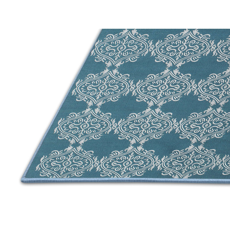 Tapis bleu à motif géométrique Eastvale, Rectangle 7 pi x 10 pi