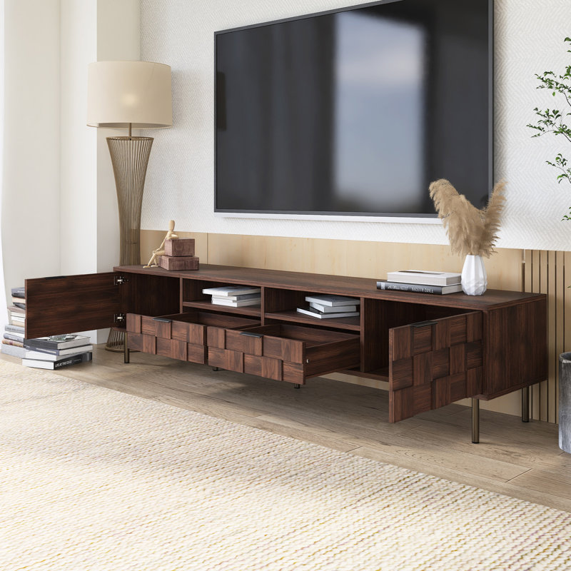 Wood Mid-Century TV Stand For Tvs Up To 85", Dark Brown