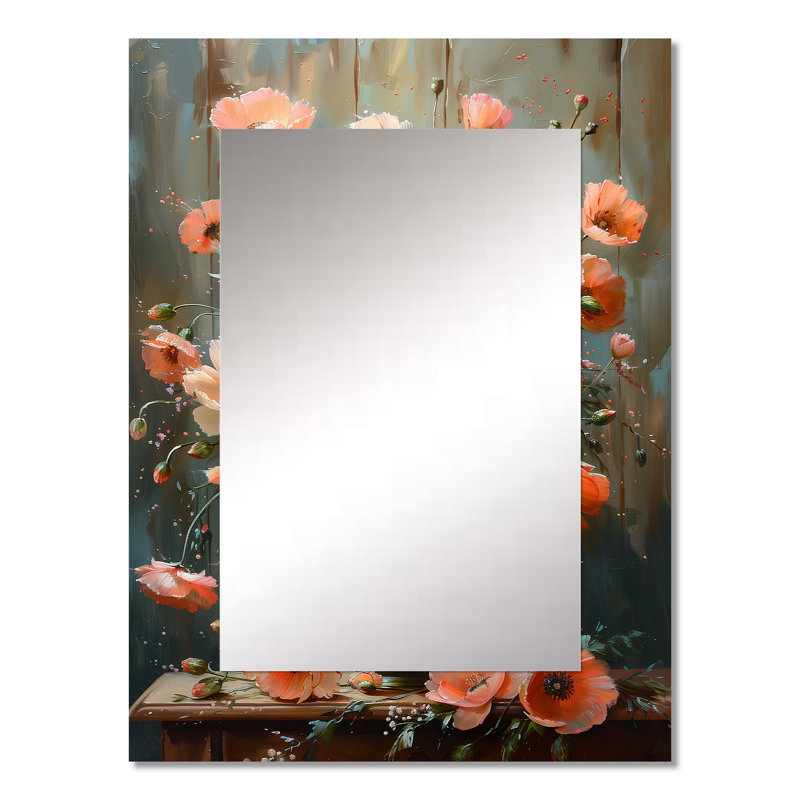 Pink Grey Poppies flowers still life Charm III - Poppies Decorative Wall Mirror, Traditional Mirror, Printed Metal Art