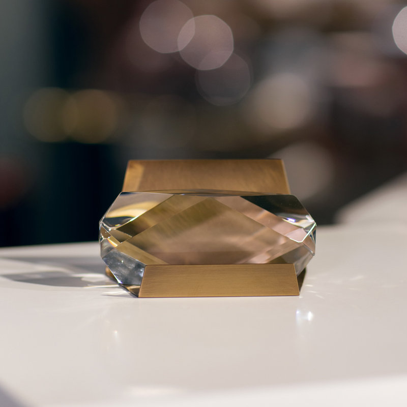 DAINTE Luxury Crystal & Brass Business Card Holder | Executive Desk Business Card Display for Office & Reception