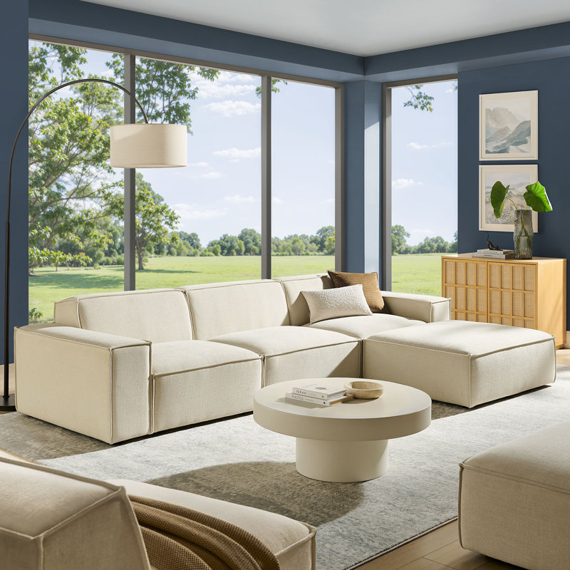Ensemble de canapé modulaire avec repose-pieds 4 pièces Arielle, Écru