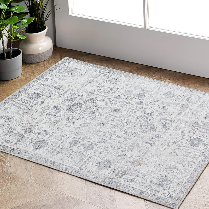 Tapis d'intérieur lavable en chenille Mashine, Rectangulaire 2 pi x 3 pi, Grey