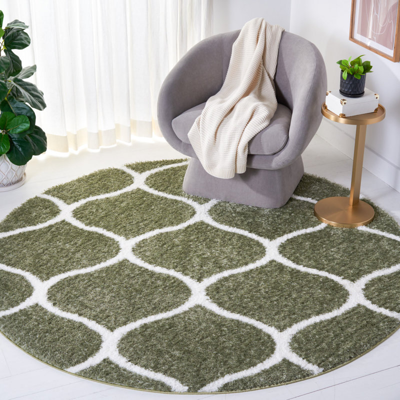 Tapis sauge / blanc Farhanaz, Rond 6 pi 7 po