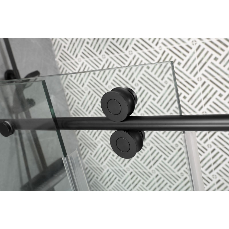 72'' - W x 76'' H Single Added Door Frameless Shower Door with, Black