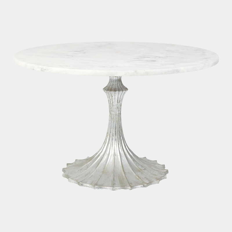 Flute Table 60" White Marble Top W/34" Gold Leaf Base, 30"H x 48"L x 48"W, Silver