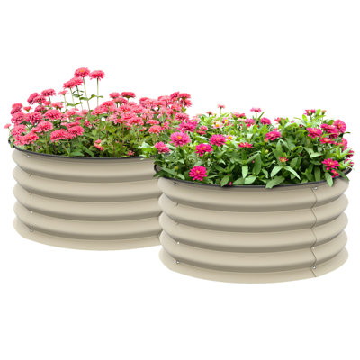 Galvanized Raised Garden Bed Pair, Creamy White. Outdoor Planters. Simple Assembly Procedure. Encourage Flower, Herb, Veggie Blooming. Strong Steel, 23.5" X 11.7" H 2 , Planters For Plants.