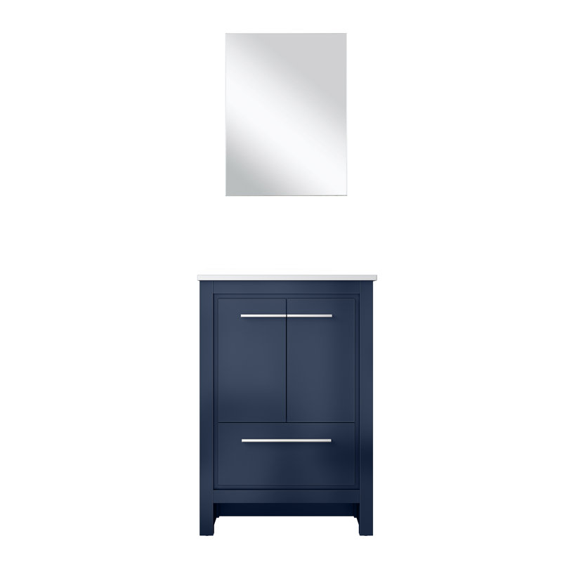 Lafarre 24'' Single Bathroom Vanity with Marble Top with Mirror, Navy Blue, White Cultured Marble