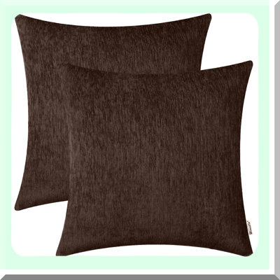Coffee Chenille Throw Pillow Covers - Pack of 2 | Solid Dyed Soft Chenille Cases for Couch Sofa Bed | Home Decoration Essentials