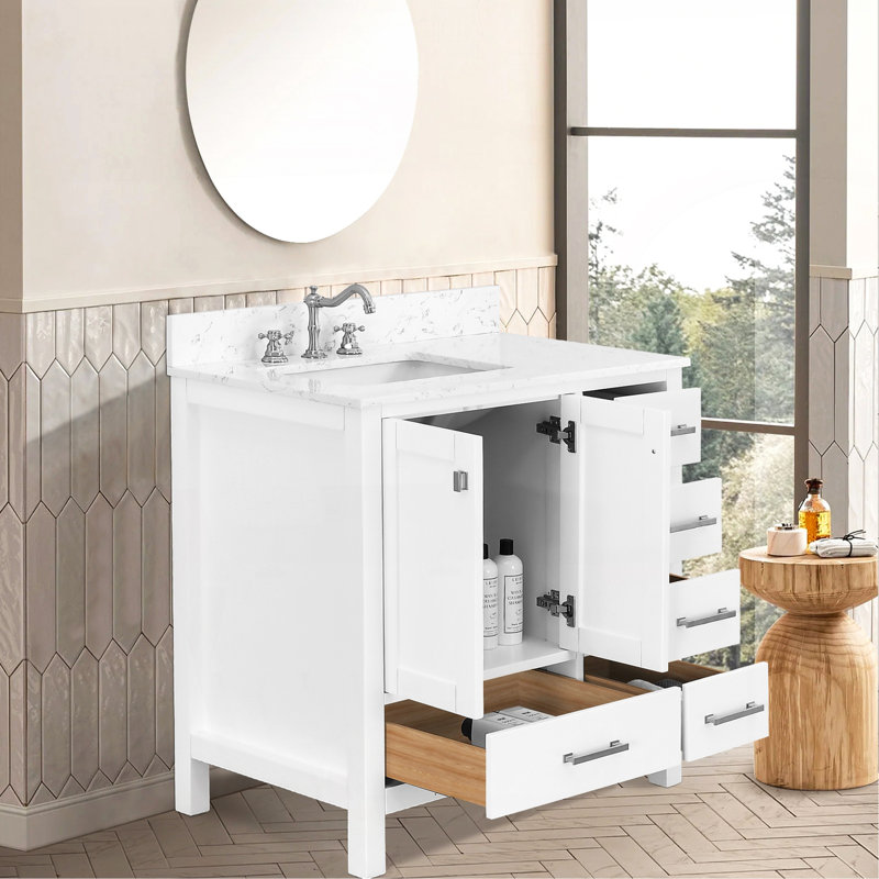 Meuble-lavabo de 36 po, meuble-lavabo avec cadre en bois massif, comptoir de meuble-lavabo autoportant avec lavabo