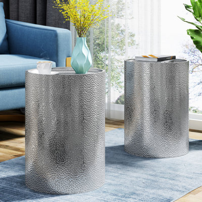 2 Fashionable Side Tables - Hammered Metal, Iron Frame Construction, No Assembly Stylish Metal  2 Units  Finish, Frame,