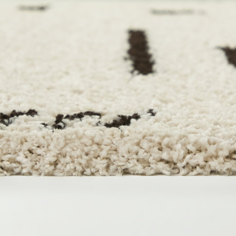 Marjanne Cream/Charcoal Boho Moroccan Shag Area Rug, Rectangle 5'3" x 7'