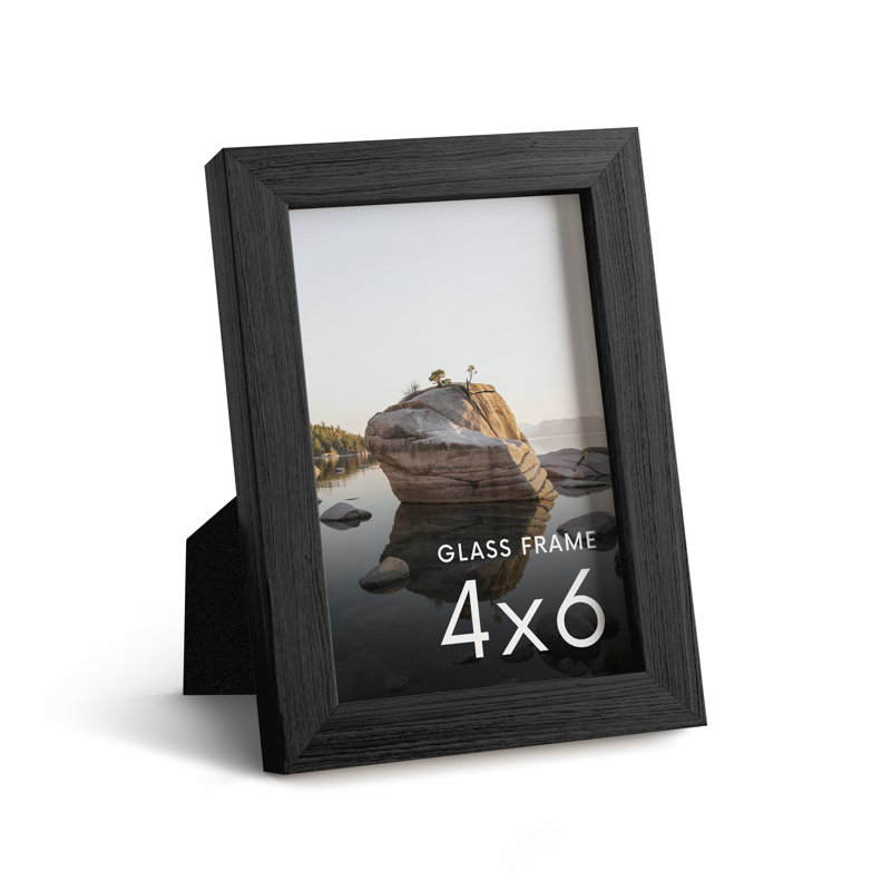 Cadre photo en bois massif avec verre, Noir, L 4 po x H 6 po