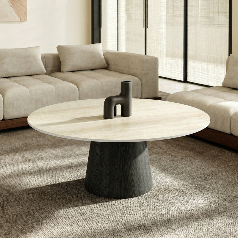 Matte Modern Travertine Stone Coffee Table, 17.2" H x 41.73" L x 41.73" W