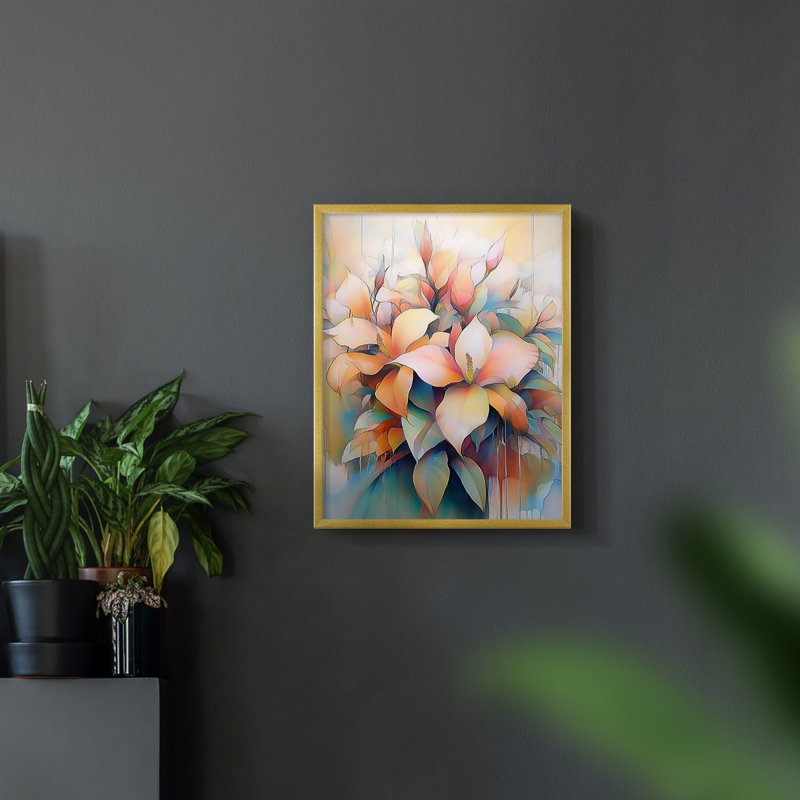 FLORAL Series DLxxvi - reproduction encadrée de qualité supérieure - prête à être accrochée - aucun clou requis, Noir