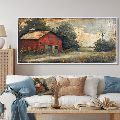 Vintage red Grey winter Country barn - Barn Canvas Wall Art