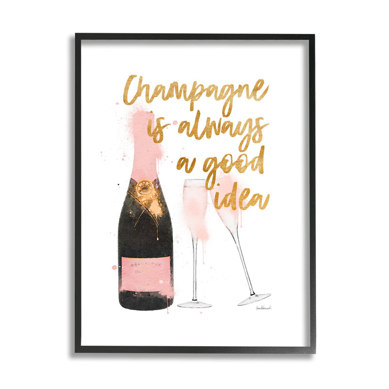 «Champagne Always Good Idea Expression», bouteille de vin chic encadrée par estampe numérique par Amanda Greenwood