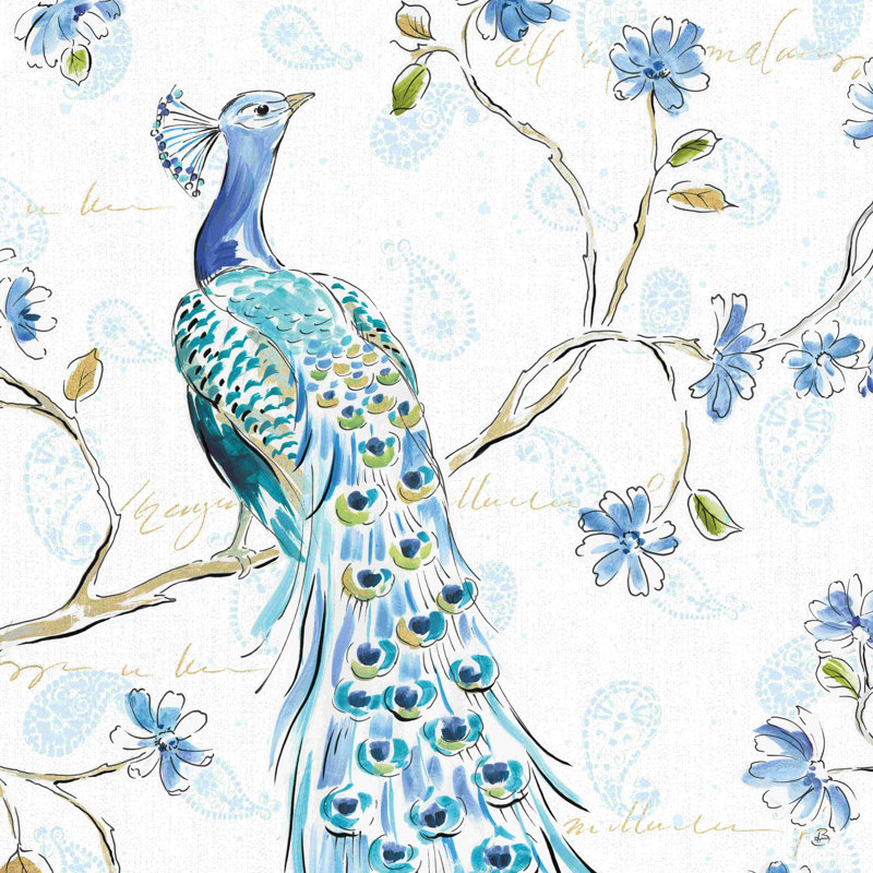 «Peacock Allegory III White» par Daphne Brissonnet, reproduction sur toile tendue, H 30 po x l 30 po