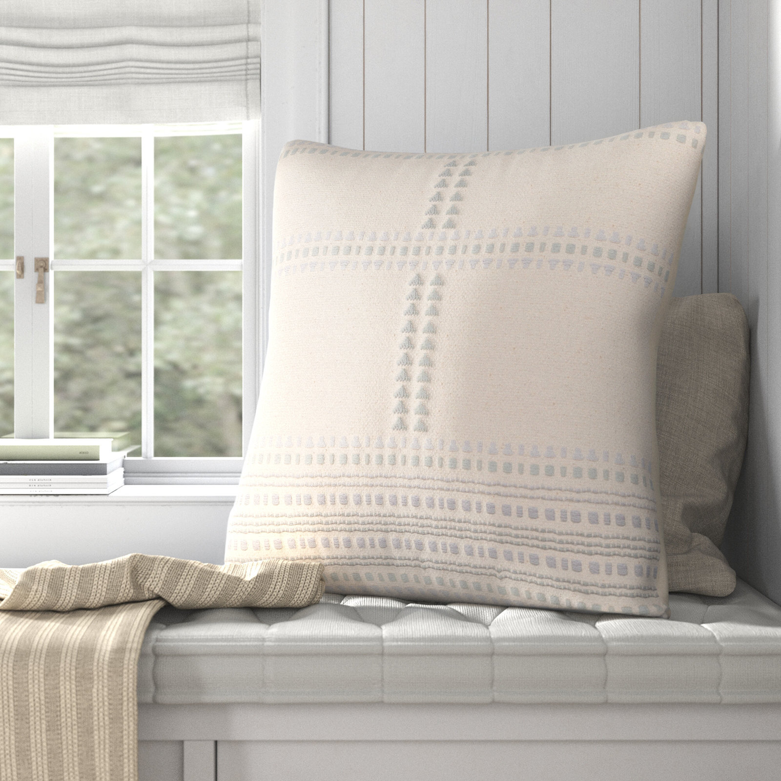 Bryson 22" x 22" Embroidered Cotton Pillow Cover, No Fill