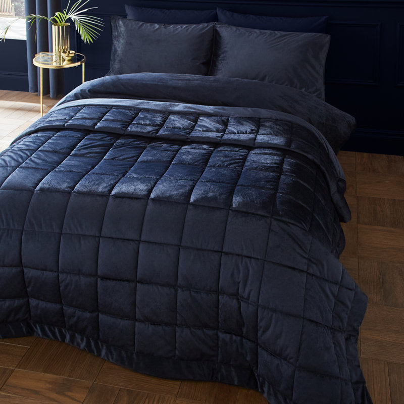 Kingsley Matt Velvet Quilted Bedspread, Navy