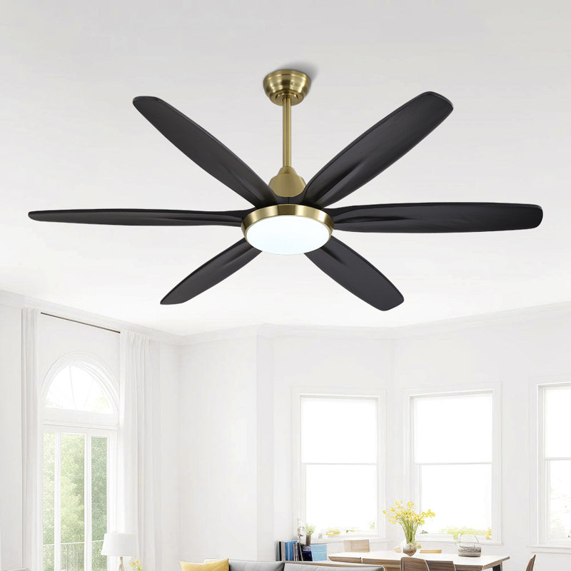 60" Solid Wood Ceiling Fans Dimmable LED Light Ceiling Fan With Remote, 6-Speed Noiseless Reversible DC Motor, Black, Gold