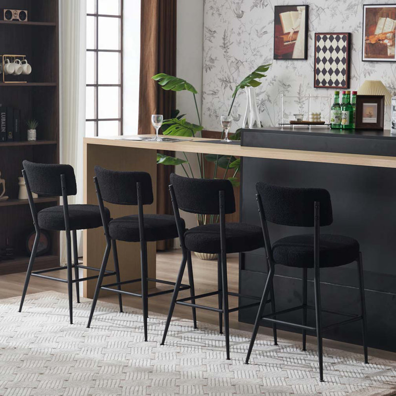 Tabouret de bar Teddy, Noir, Noir