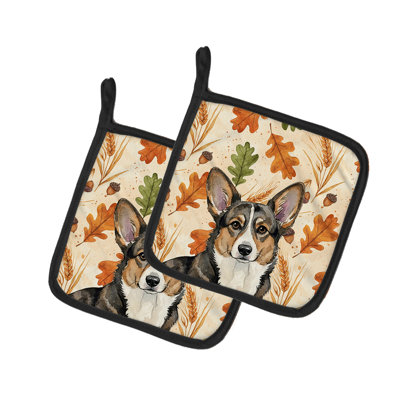 Brindle Cardigan Welsh Corgi Heirloom Fall Pair of Pot Holders