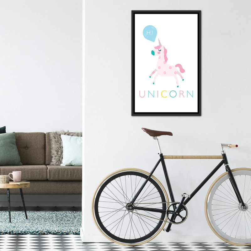 Licorne - imprimé, Pas de tapis, H 40 po x l 26 po x P 1,5 po, Toile avec cadre noir patiné