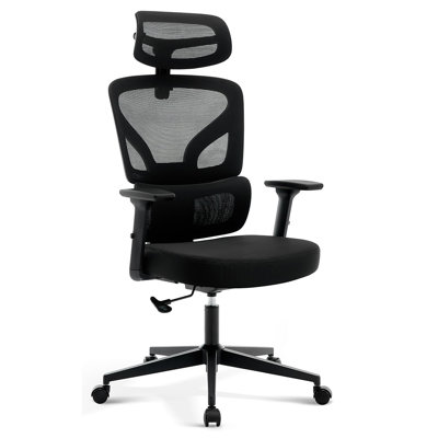 Chaise de bureau ergonomique en maille avec soutien lombaire et appui-tête réglables, chaise de bureau inclinable à dossier haut pivotante à 360° et réglable en hauteur