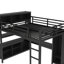 Grand lit mezzanine en métal avec bureau, garde-robe et tablettes de rangement-873945423