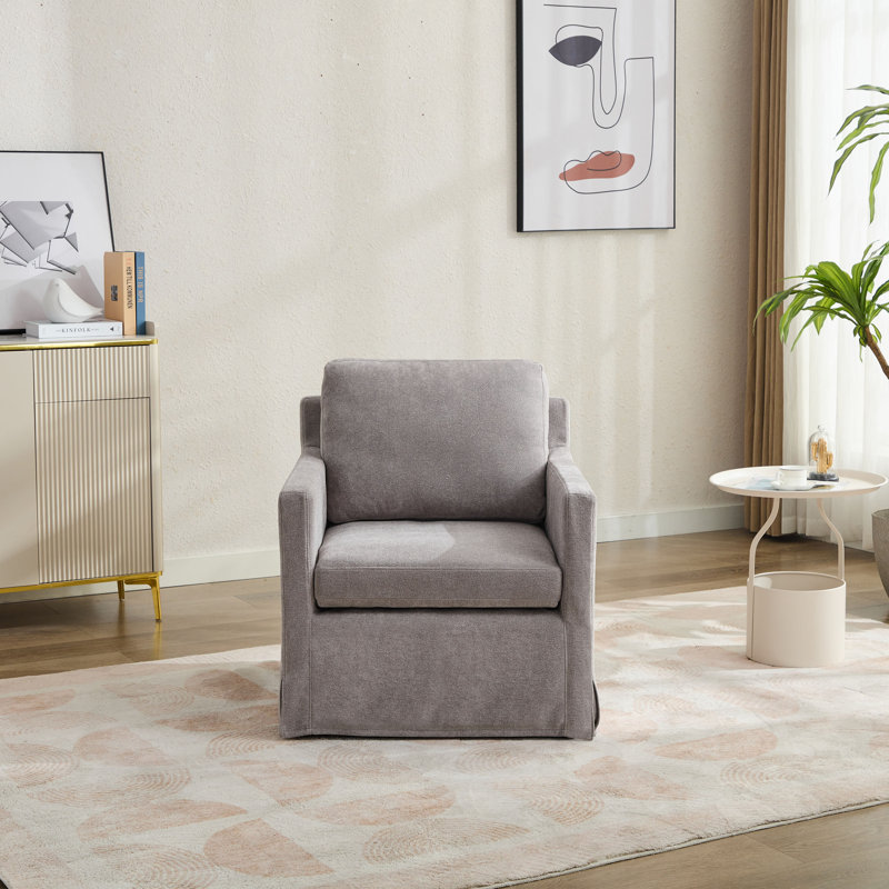 Fauteuil pivotant en chenille 29,92 po Caislynn, Gris chenille