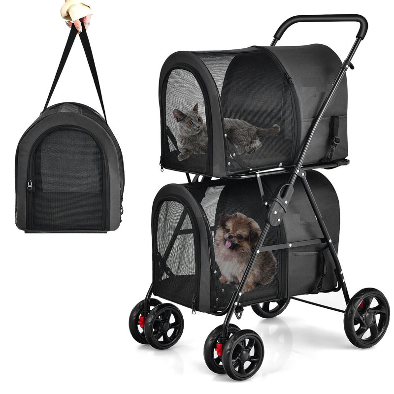 Foldable Pet Stroller with, Black