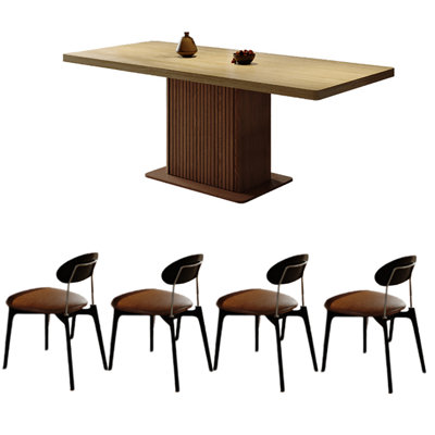 Wood Rock Top Dining Table 4 - Person Pedestal Dining Set