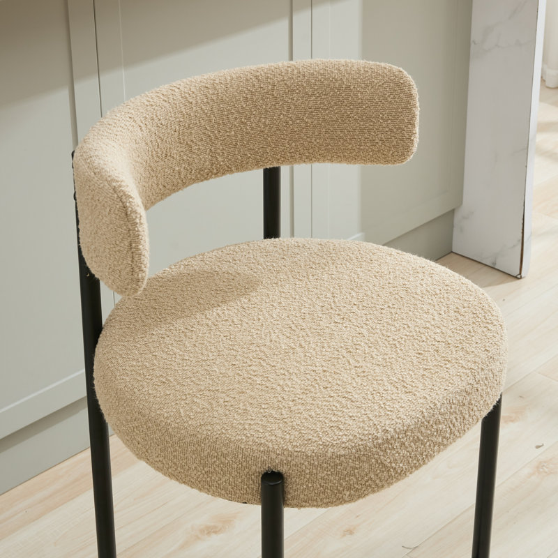 Boucle Upholstered Side Dining Chairs, 4, Beige, Black