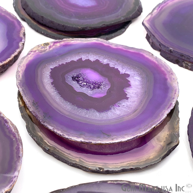 Sous-verres en agate mauve naturel, accessoires de cuisine, Mauve / doré