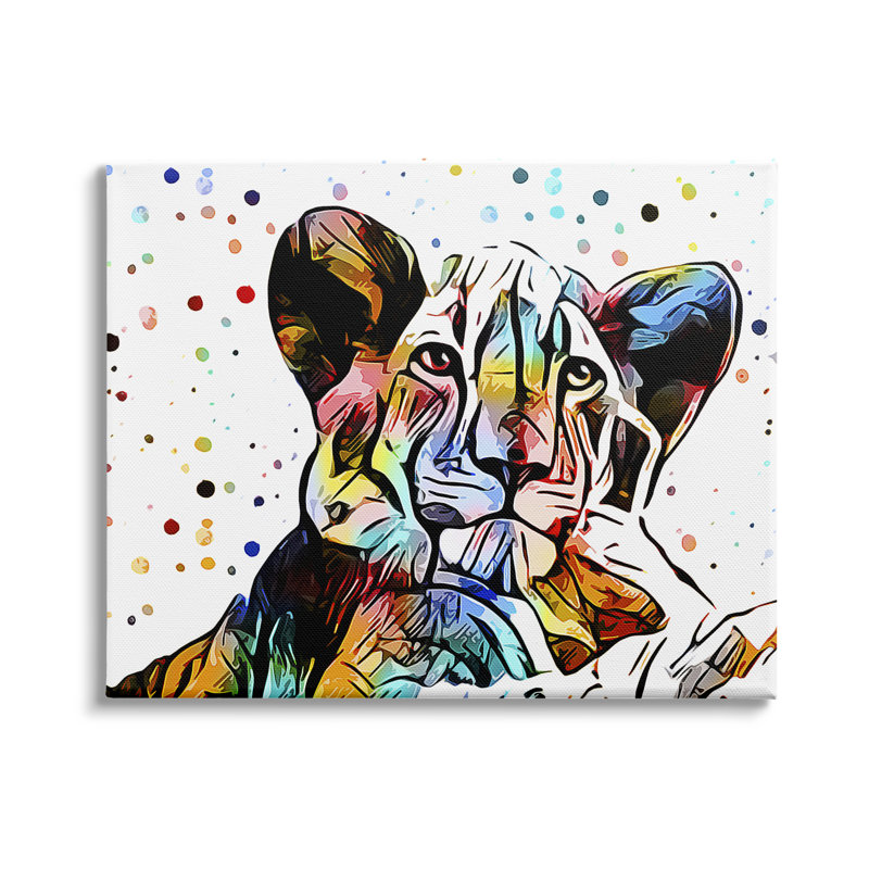 Abstrait lion lion, art mural à pois par Ashley Aldridge, Plaque de bois, H 30 po x l 40 po