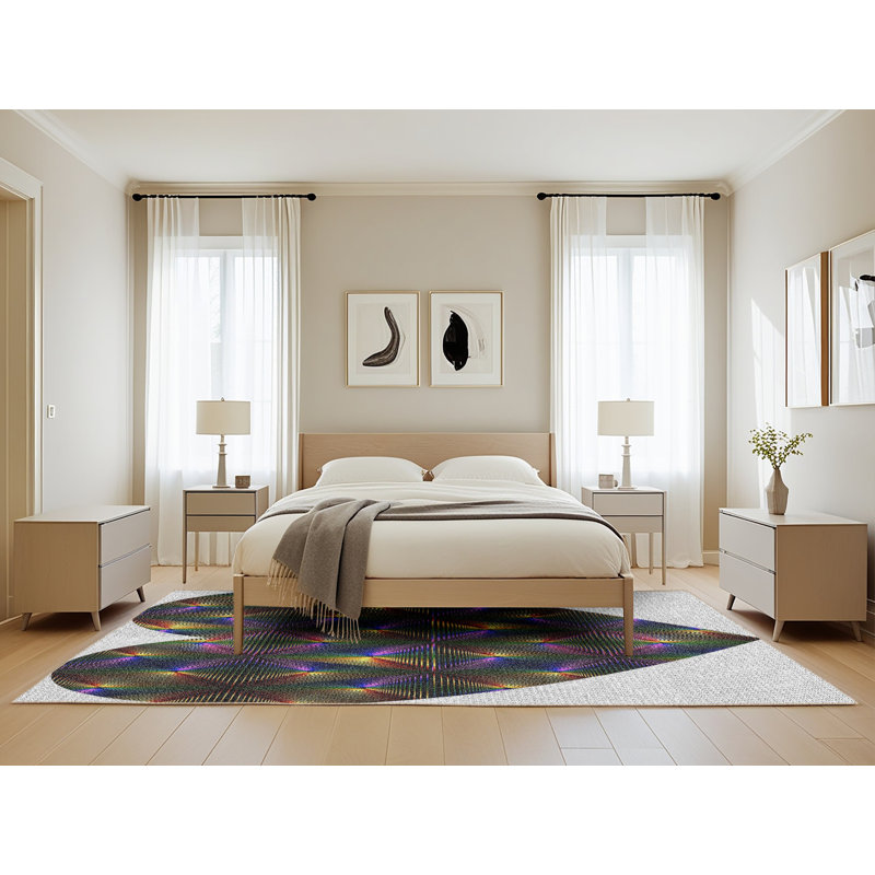 Tapis gris/bleu marine à motifs Nante, Rectangle 5 pi x 8 pi