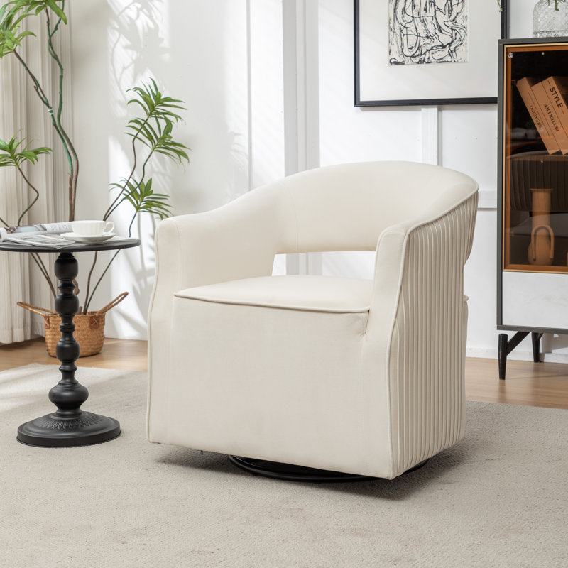 Fumiyo Velvet Swivel Barrel Chair, Beige