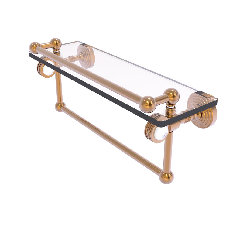 Tablette en verre avec barre de tour Jarrell, H 5,5 po x l 16 po x p 6,8 po, Bronze brossé
