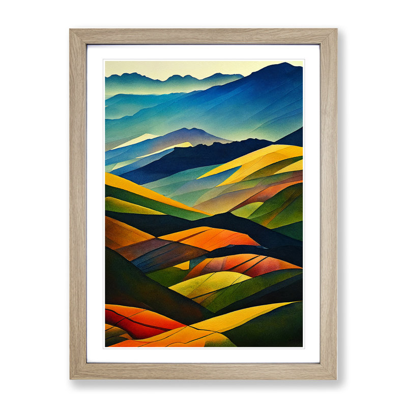 XV1022-5148X Watercolour Meadow Landscape No.5 - Print, White, 34cm H x 25cm W, Oak Frame