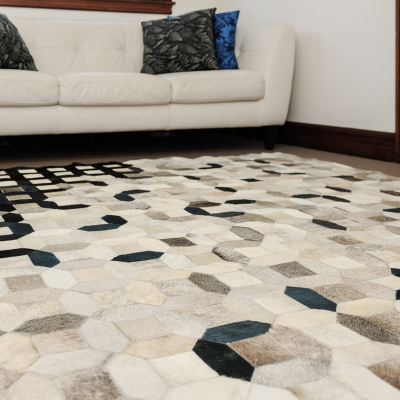 Trellis Cowhide Geometric Area Rug, Rectangle 2' x 3'
