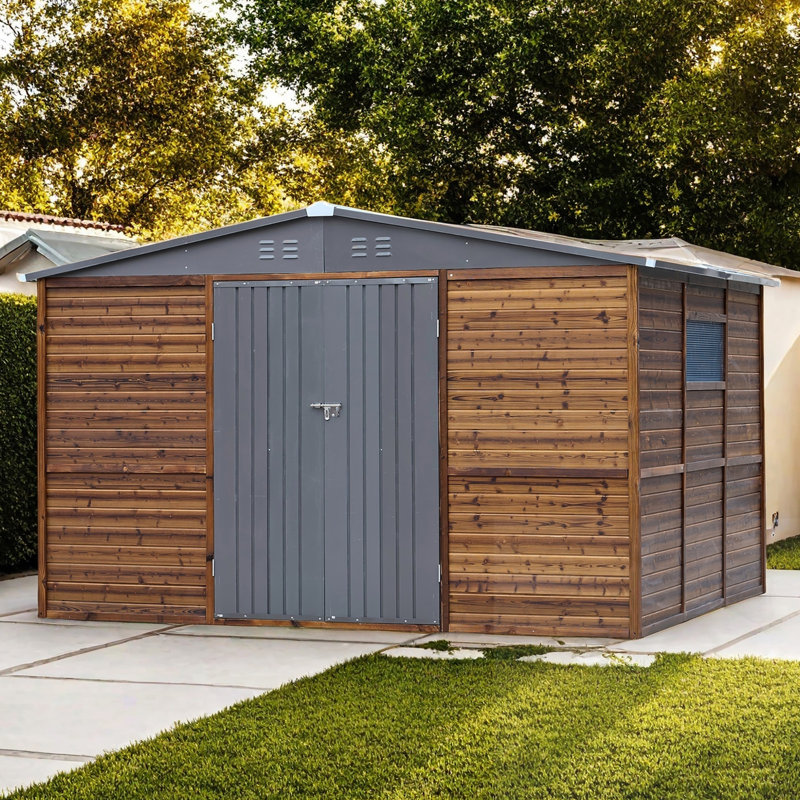 Outdoor Storage Shed With Lockable Door And Window, 77.95" H x 118.31" W x 102.36" D