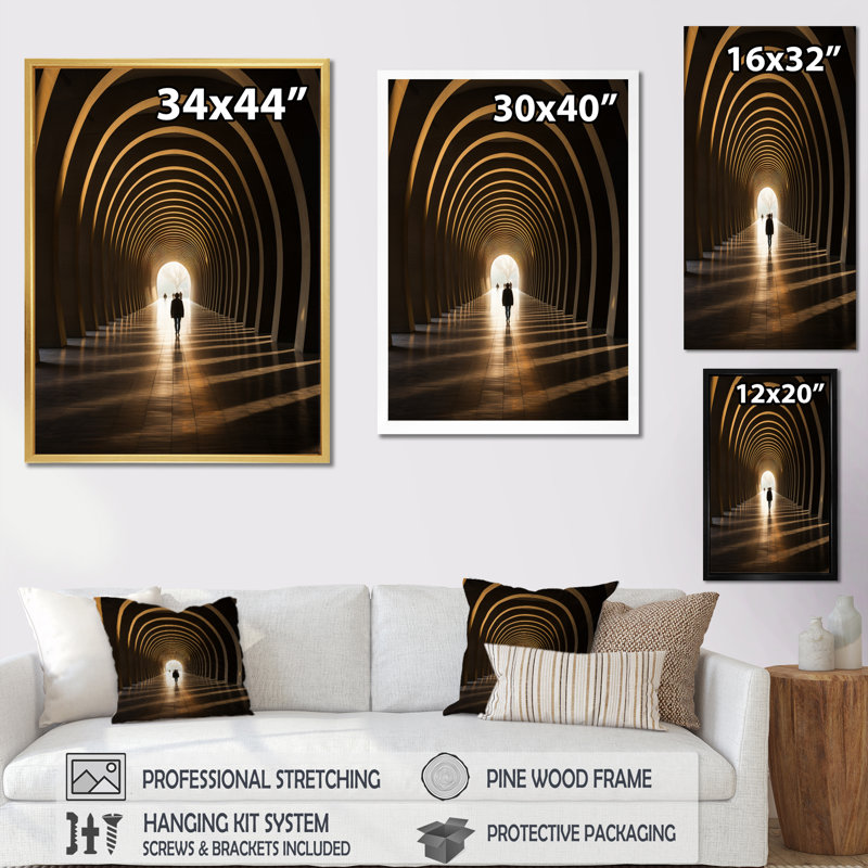 Beige Tunnel Timeless Classic Passage sur toile, H 32 po x l 24 po x P 1 po, Cadre flottant noir