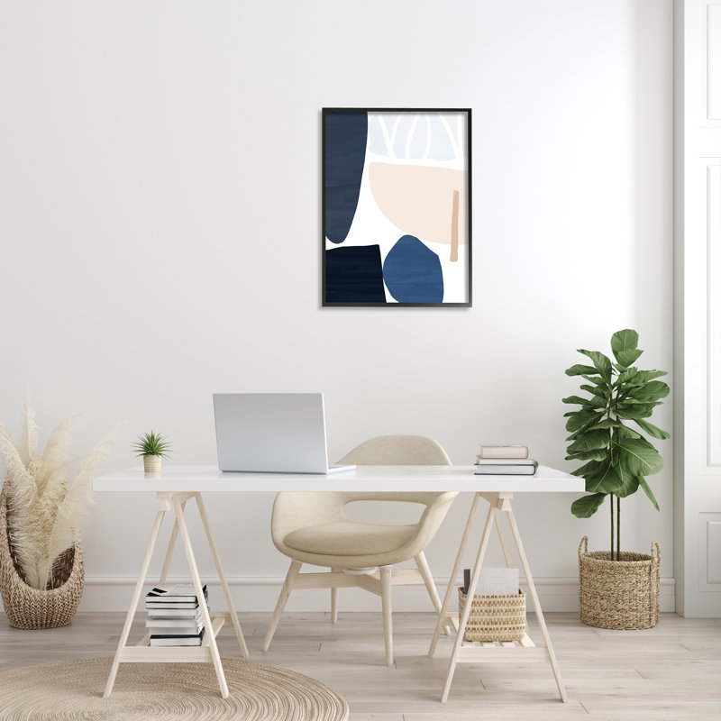 Abstrait, collage, forme moderne, bleu, rose, beige, noir, estampe numérique, art texturé par Victoria Barnes