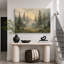 «Misty Evergreen Forest Sunrise», art de salon rustique, impression sur toile encadrée-131654545-131654548