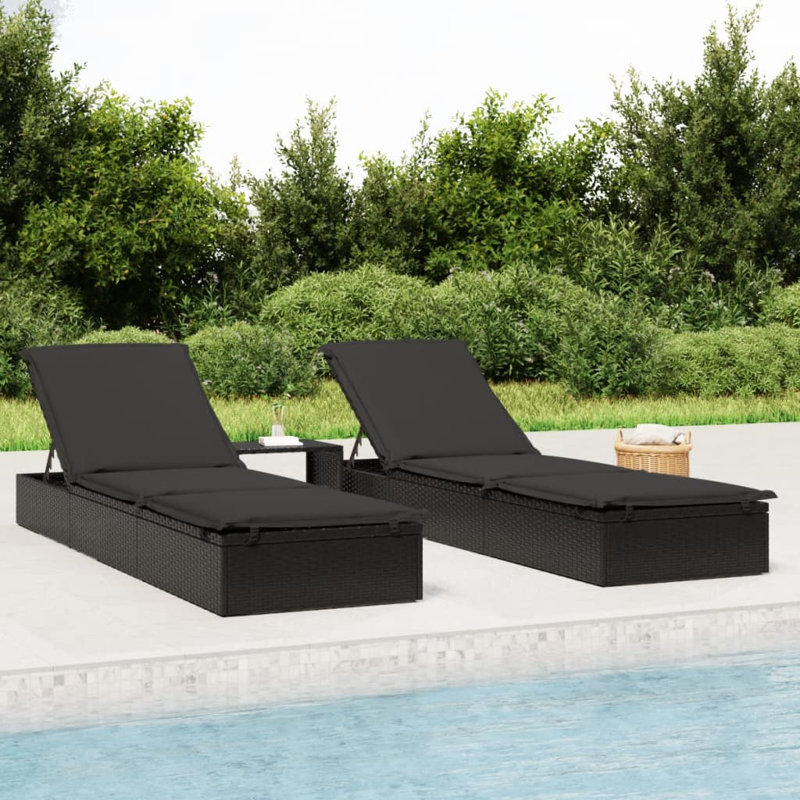 Rotin de polyester 1 pièce avec coussin 79,1 po x 21,7 po x 24,4 po Latitude Run®, Noir / Noir