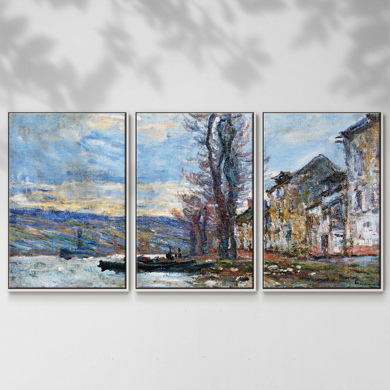 La seine à Lavacourt, hiver, 1879 3 pièces, H 40 po x l 78 po x P 2 po, Blanc