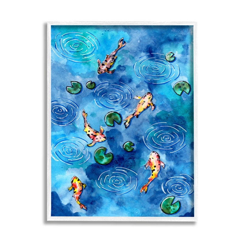 «Koi Fish Ripples Pond Lilies», estampe numérique par Sebastian Grafmann, H 30 po x l 24 po x P 1,5 po
